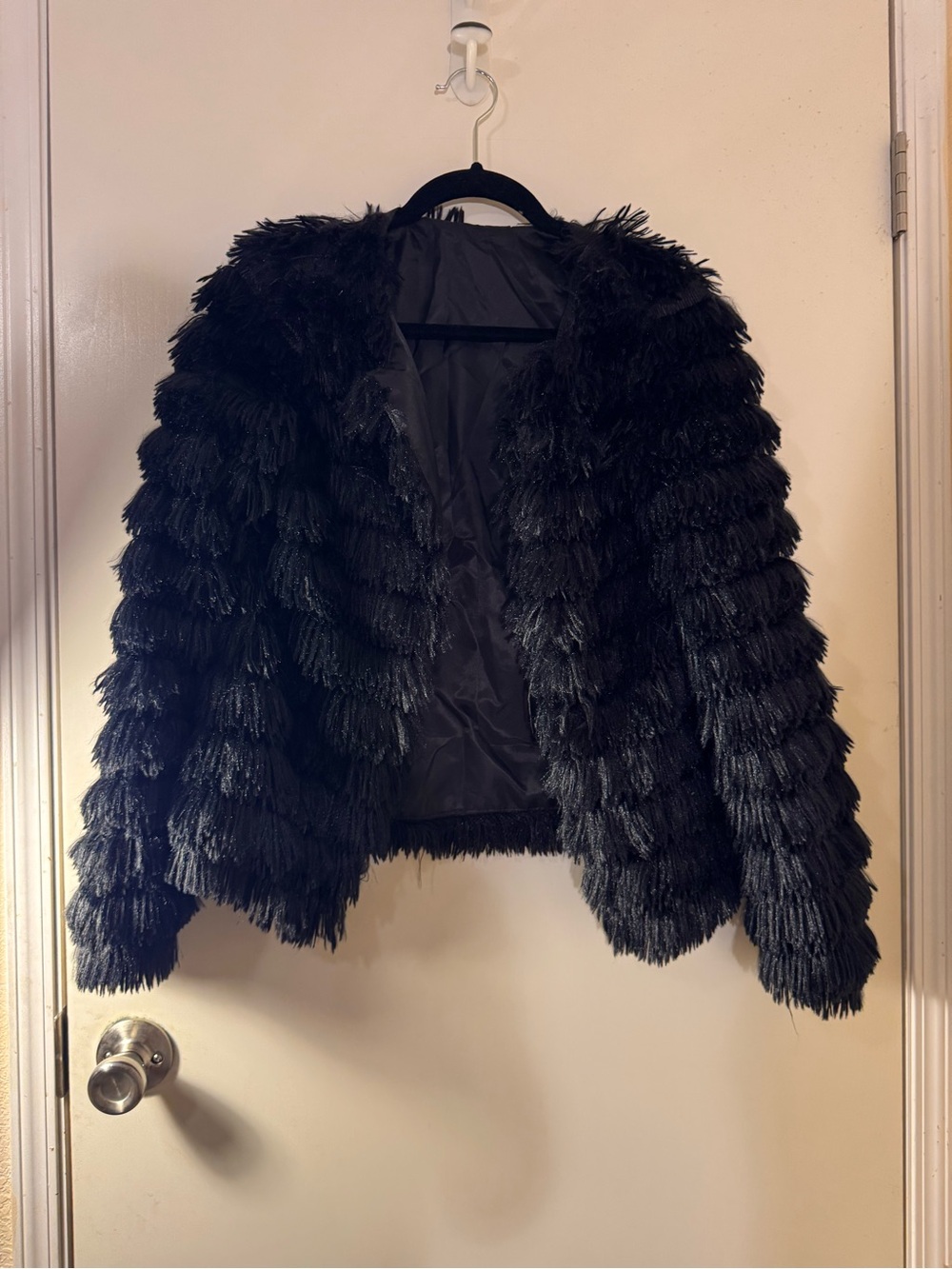 NYDJ Black Fringe Faux-Fur Teddy Jacket